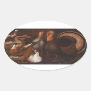 Turkey Ducks Pigeon Thanksgiving Oval Sticker