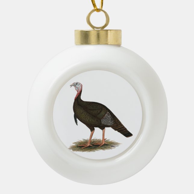 Turkey:  Eastern Wild Tom Ceramic Ball Christmas Ornament (Front)
