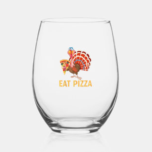 TURKEY EAT PIZZA Shirt Adult Vegan Kids Funny Than Stemless Wine Glass