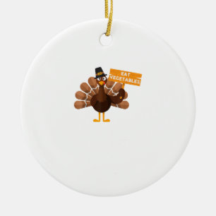 Turkey Eat Vegetables - Funny Vegan Thanksgiving Ceramic Tree Decoration