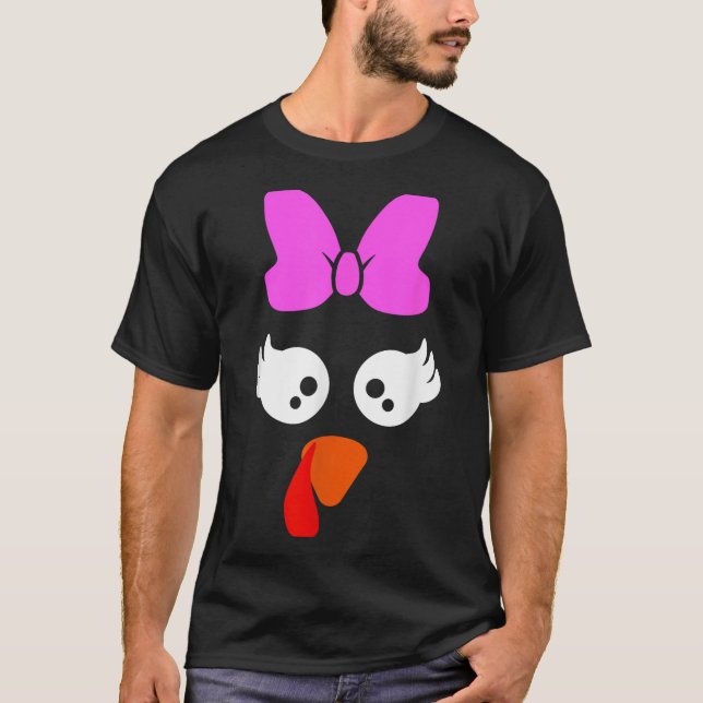 Turkey Face Bow Eyelashes Funny Halloween Thanksgi T-Shirt (Front)