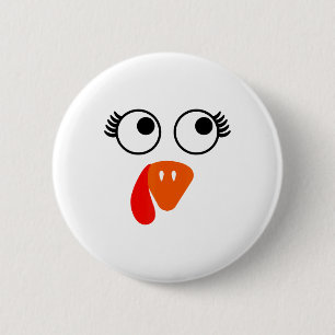 Turkey Face Eyelashes Halloween Thanksgiving Funny 6 Cm Round Badge