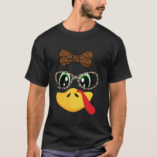 Turkey Face Eyelashes Leopard Glasses Funny Thanks T-Shirt