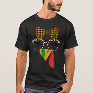 Turkey Face Eyelashes Leopard Glasses Funny Thanks T-Shirt