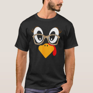 Turkey Face Eyelashes Leopard Glasses  Thanksgivin T-Shirt
