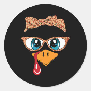 Turkey Face Eyelashes Leopard Gles Funny Thanksgiv Classic Round Sticker