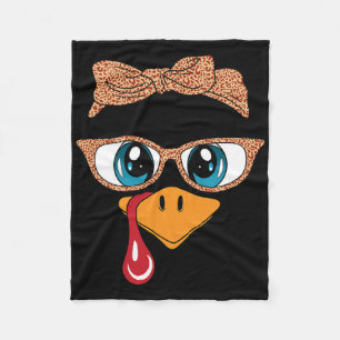 Turkey Face Eyelashes Leopard Gles Funny Thanksgiv Fleece Blanket