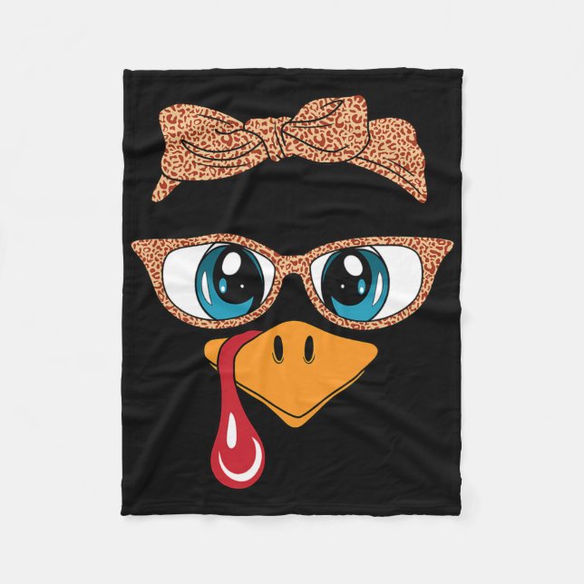Turkey Face Eyelashes Leopard Gles Funny Thanksgiv Fleece Blanket (Front)