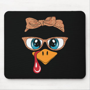 Turkey Face Eyelashes Leopard Gles Funny Thanksgiv Mouse Pad