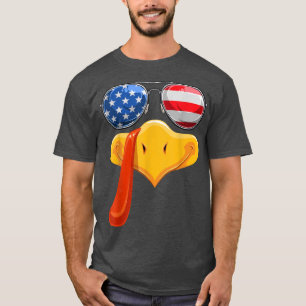 Turkey Face Flag Sunglasses Fun Thanksgiving Famil T-Shirt
