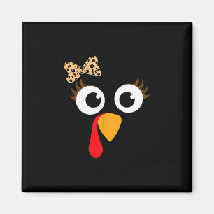 Turkey Face Girl Leopard Bow Thanksgiving Costume Magnet