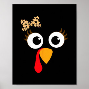 Turkey Face Girl Leopard Bow Thanksgiving Costume Poster