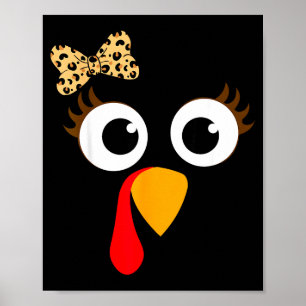 Turkey Face Girl Leopard Bow Thanksgiving Costume  Poster