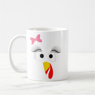 Turkey Face Girl Pink Bow Tee Kids Women Thanksgiv Coffee Mug