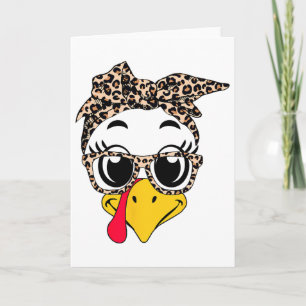 Turkey Face Headnd Leopard Thanksgiving Day Women Card