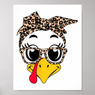 Turkey Face Headnd Leopard Thanksgiving Day Women  Poster