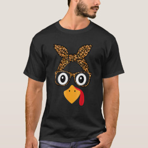 Turkey Face Leopard Headband Thanksgiving T-Shirt