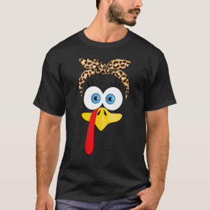Turkey Face Leopard Headband Womens Thanksgiving P T-Shirt