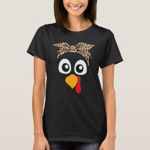 Turkey Face Leopard Headband Womens Thanksgiving P T-Shirt