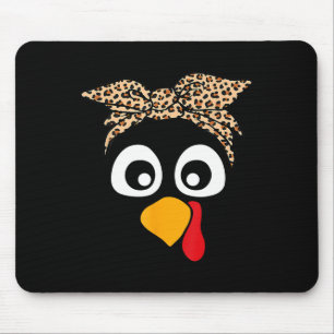 Turkey Face Leopard Headnd Womens Thanksgiving Pil Mouse Pad