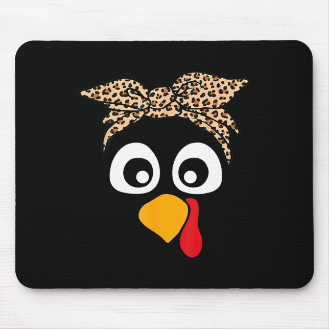 Turkey Face Leopard Headnd Womens Thanksgiving Pil Mouse Pad (Front)