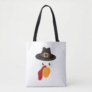Turkey Face Shirt_ Funny Thanksgiving Turkey Pilgr Tote Bag