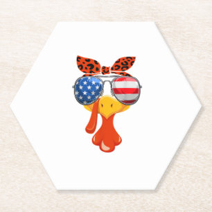 Turkey Face Thanksgiving Women Girls Flag Sunglass Paper Coaster