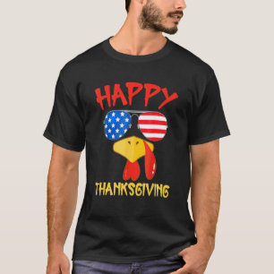 Turkey Face With American Flag Sunglasses Happy Th T-Shirt