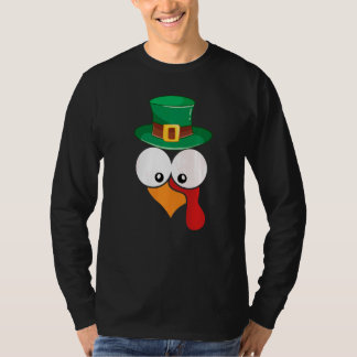 Turkey Face With Irish Hat Thanksgiving Day St Pat T-Shirt