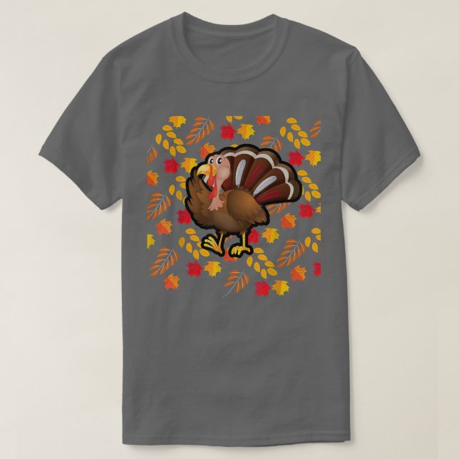 Turkey Fall Autumn Maple Leaf Pattern Cool Thanksg T-Shirt (Design Front)
