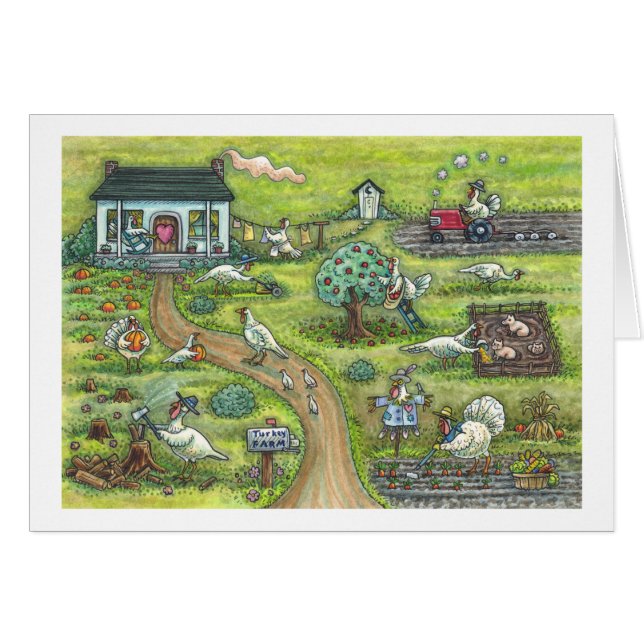 TURKEY FARM, COUNTRY THANKSGIVING GREETING CARD B (Front Horizontal)