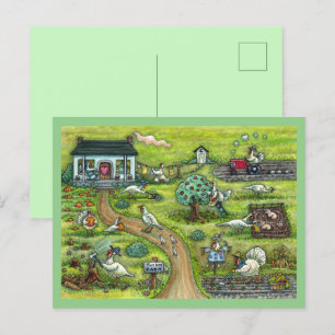 TURKEY FARM, HUMOROUS COUNTRY THANKSGIVING BIRDS HOLIDAY POSTCARD