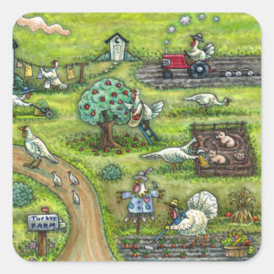 TURKEY FARM, HUMOROUS COUNTRY THANKSGIVING PIGS SQUARE STICKER