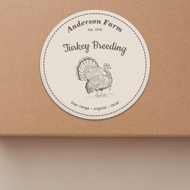 Turkey Farm Label Brown Sticker (Farm Turkey Label Brown Sticker)