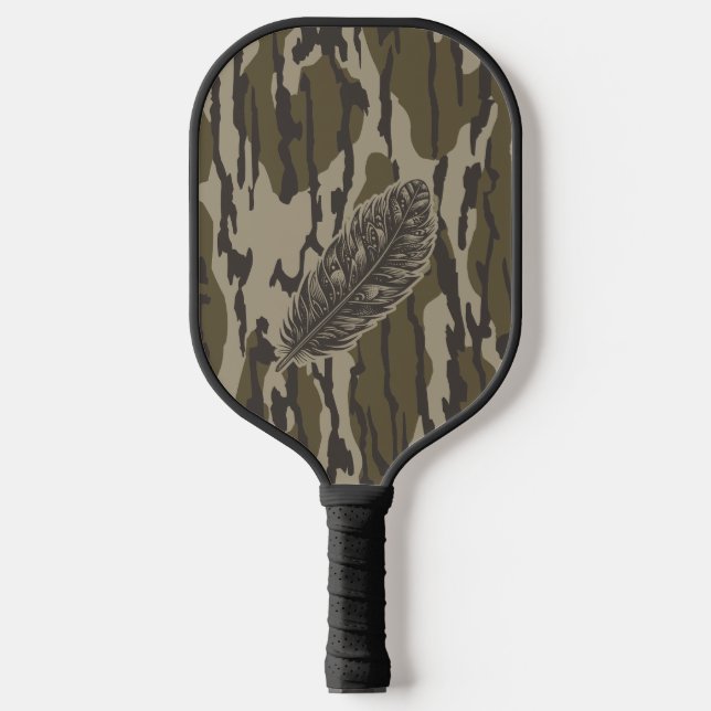 Turkey Feather Bottom Lands Camo Forest Pickleball Paddle (Front)