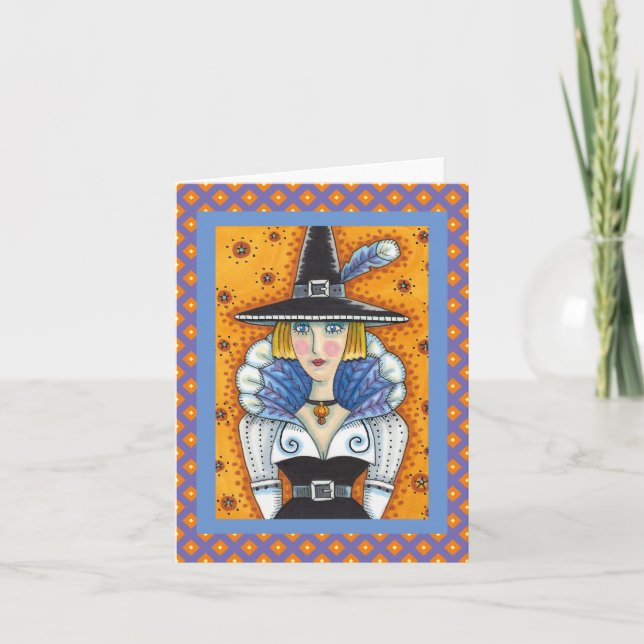 TURKEY FEATHER WITCH, A SALEM THANKSGIVING, Blank Card (Front)