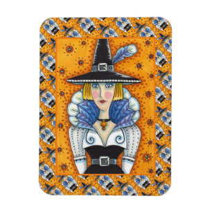 TURKEY FEATHER WITCH, A SALEM THANKSGIVING, FOLK MAGNET