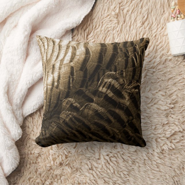 Turkey Feathers Bronze Tone Bird Cushion (Blanket)