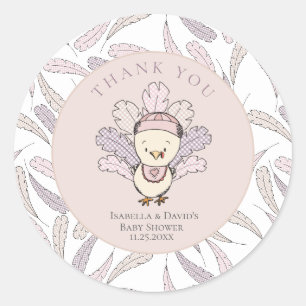 Turkey & Feathers Fall Girl Baby Shower Thank You Classic Round Sticker