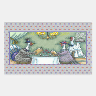 TURKEY FINE DINING, THANKSGIVING BIRD HUMOR RECTANGULAR STICKER