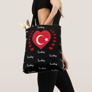 Turkey Flag & Heart, Turkish Flag fashion /sport Tote Bag