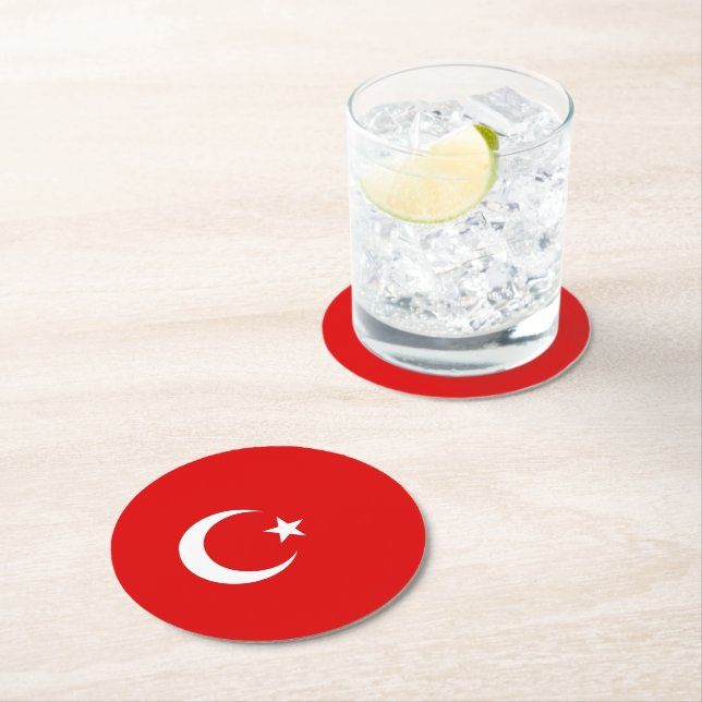 Turkey flag round paper coaster (Insitu)