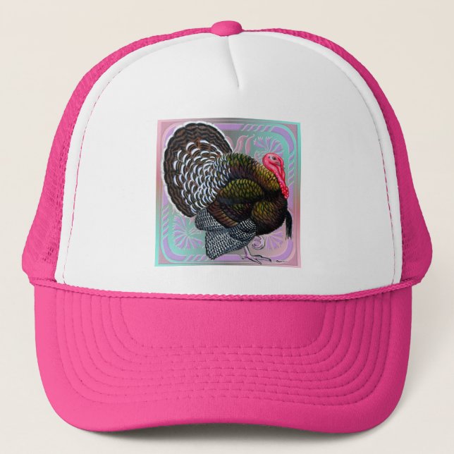 Turkey:  Floral Bronze Tom Trucker Hat (Front)
