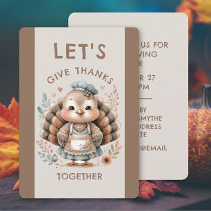Turkey Floral Chic Thanksgiving Dinner Invitation