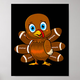 Turkey Football Player Thanksgiving Cute Fall Boys Poster