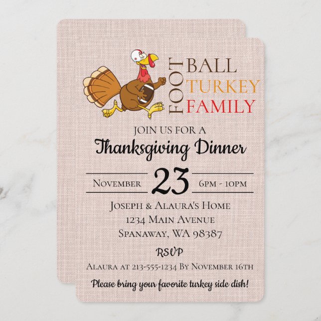 Turkey Football Thanksgiving Invitation (Front/Back)