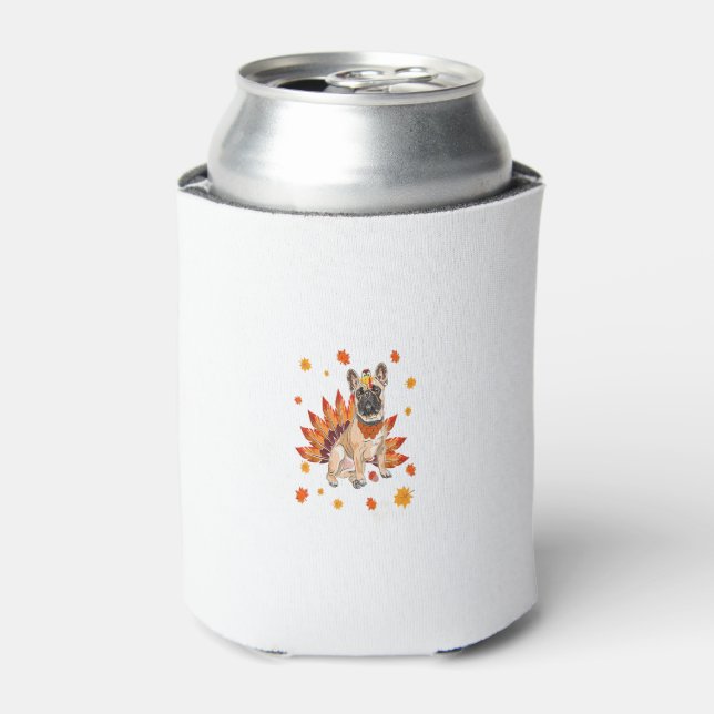 Turkey French Bulldog Frenchie Dog Maple Leaf Than Can Cooler (Can Front)