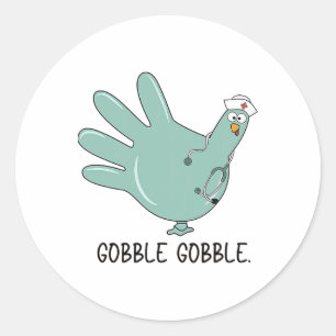 Turkey Glove Thanksgiving Gobble Nurse Thanksgivin Classic Round Sticker