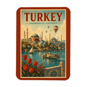 Turkey Hagia Sophia Blue Mosque Illustration Retro Magnet