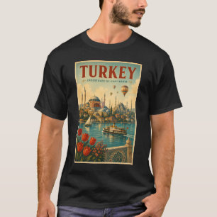 Turkey Hagia Sophia Blue Mosque Illustration Retro T-Shirt